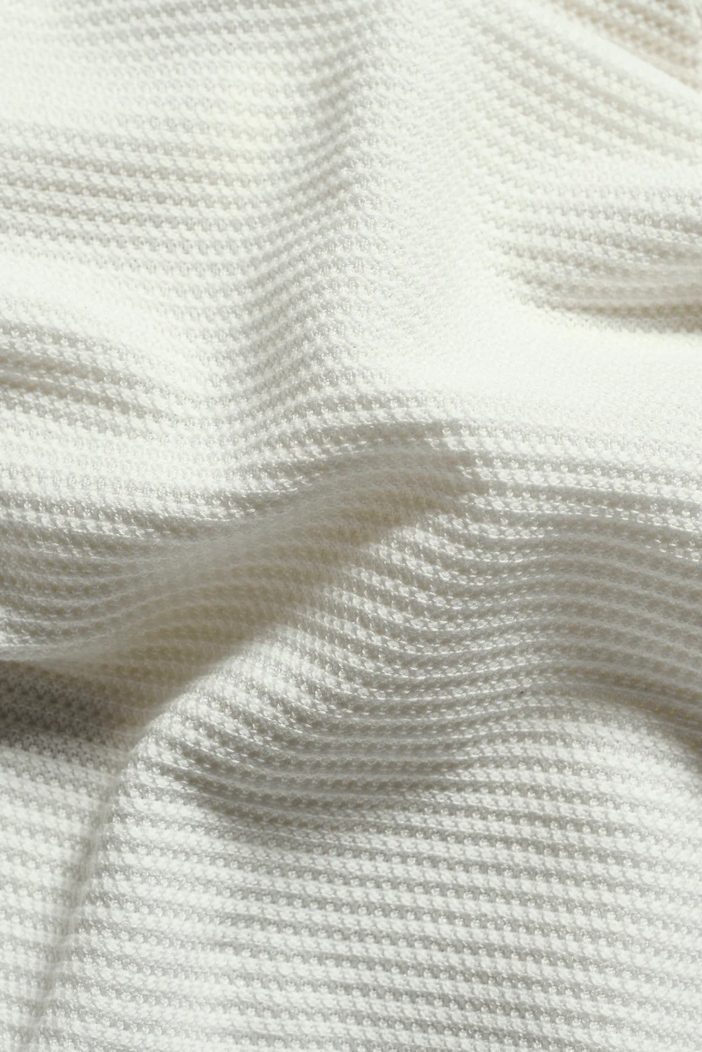 Textured Knitted Open Collar Polo Shirt in Off White