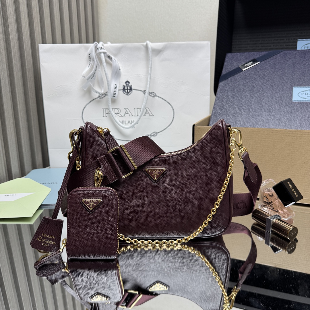 Prada Re-Edition 2005 Saffiano leather bag-Bordeaux 1BH204
