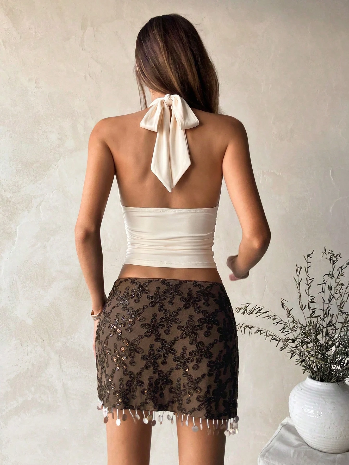 Women's Deep V Pendant Decor Fitted Camisole Top