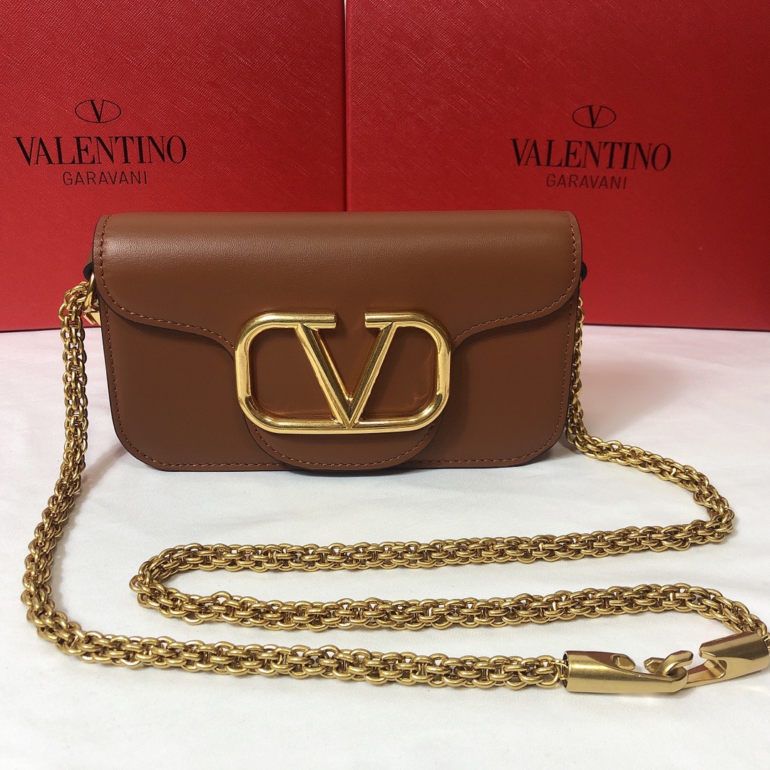 Valentino Small Garavani Loco Bag in Smooth Calfskin-Brown