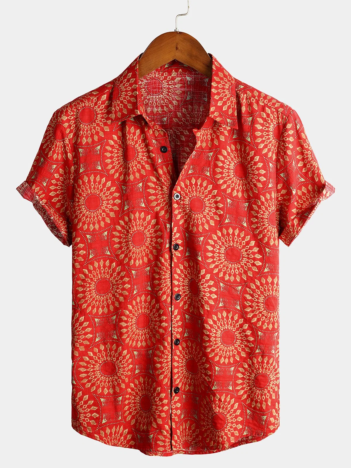Men's Vintage 70s Retro Disco Summer Button-Up Short Sleeve Shirt