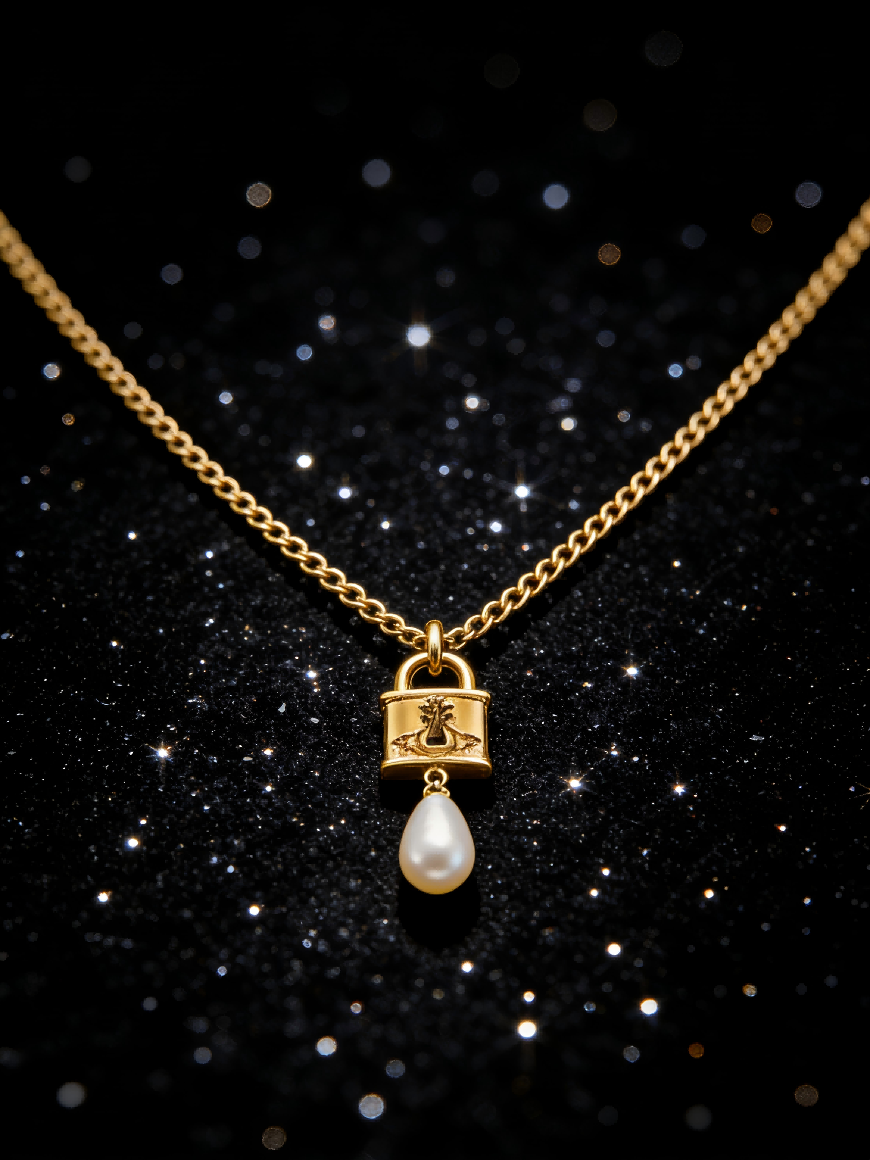 Elegant Gold Lock Pendant Necklace with Pearl Drop – Dainty Jewelry Gift for Her