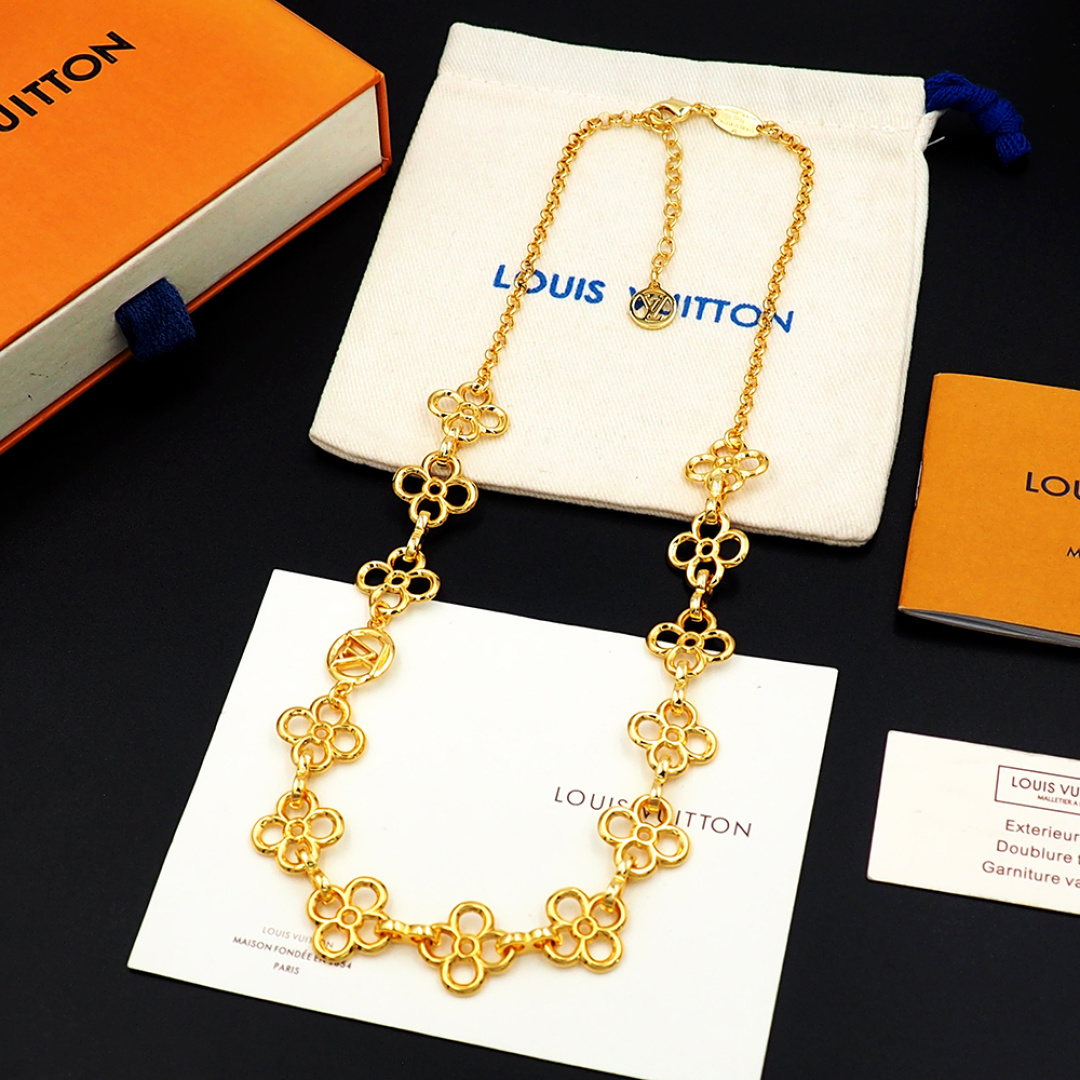 LV Charm and Monogram Gold Necklace