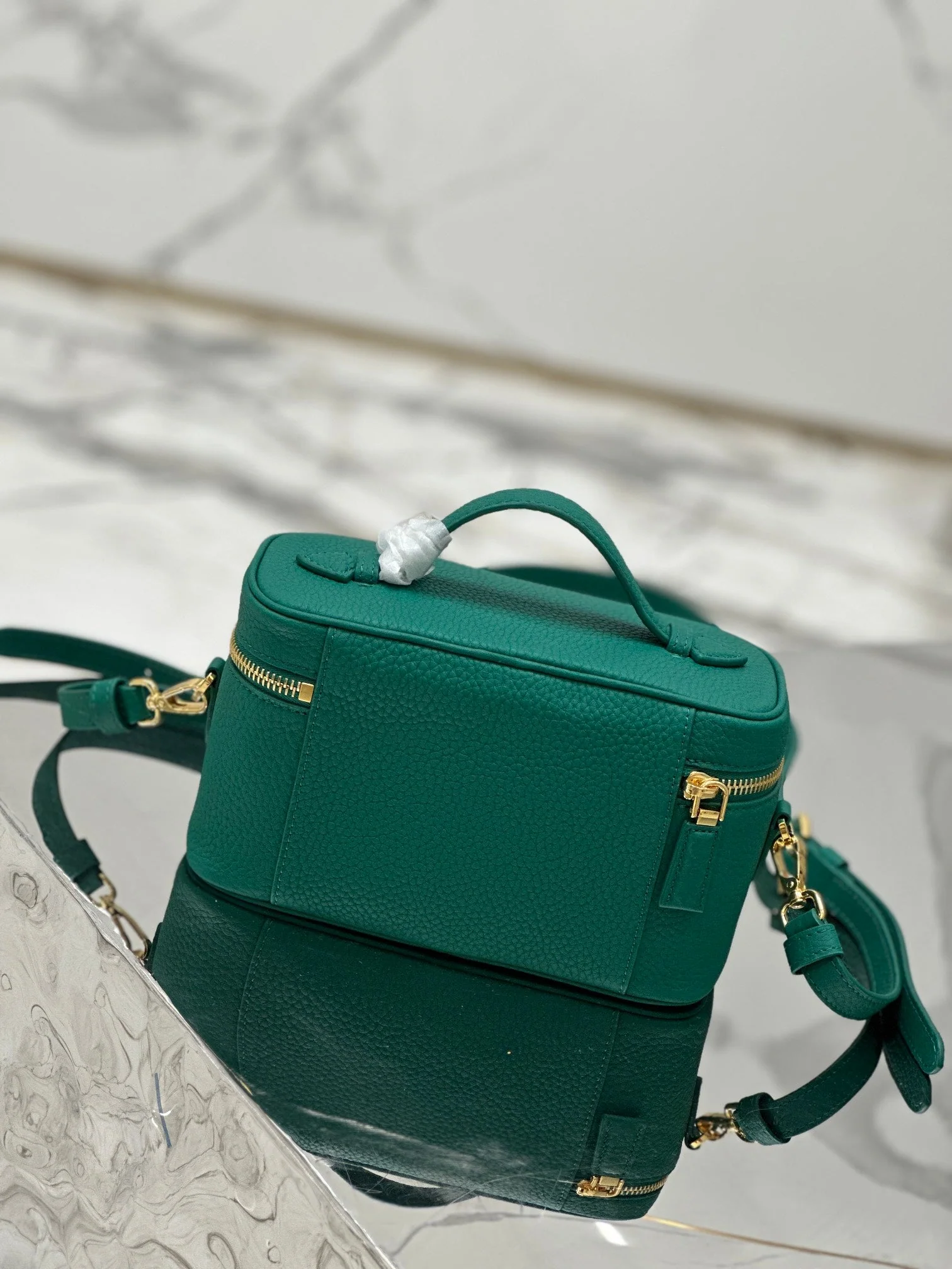 Prada VANITY CASE 18 IN EMERALD GREEN GRAINED CALFSKIN GOLD HARDWARE