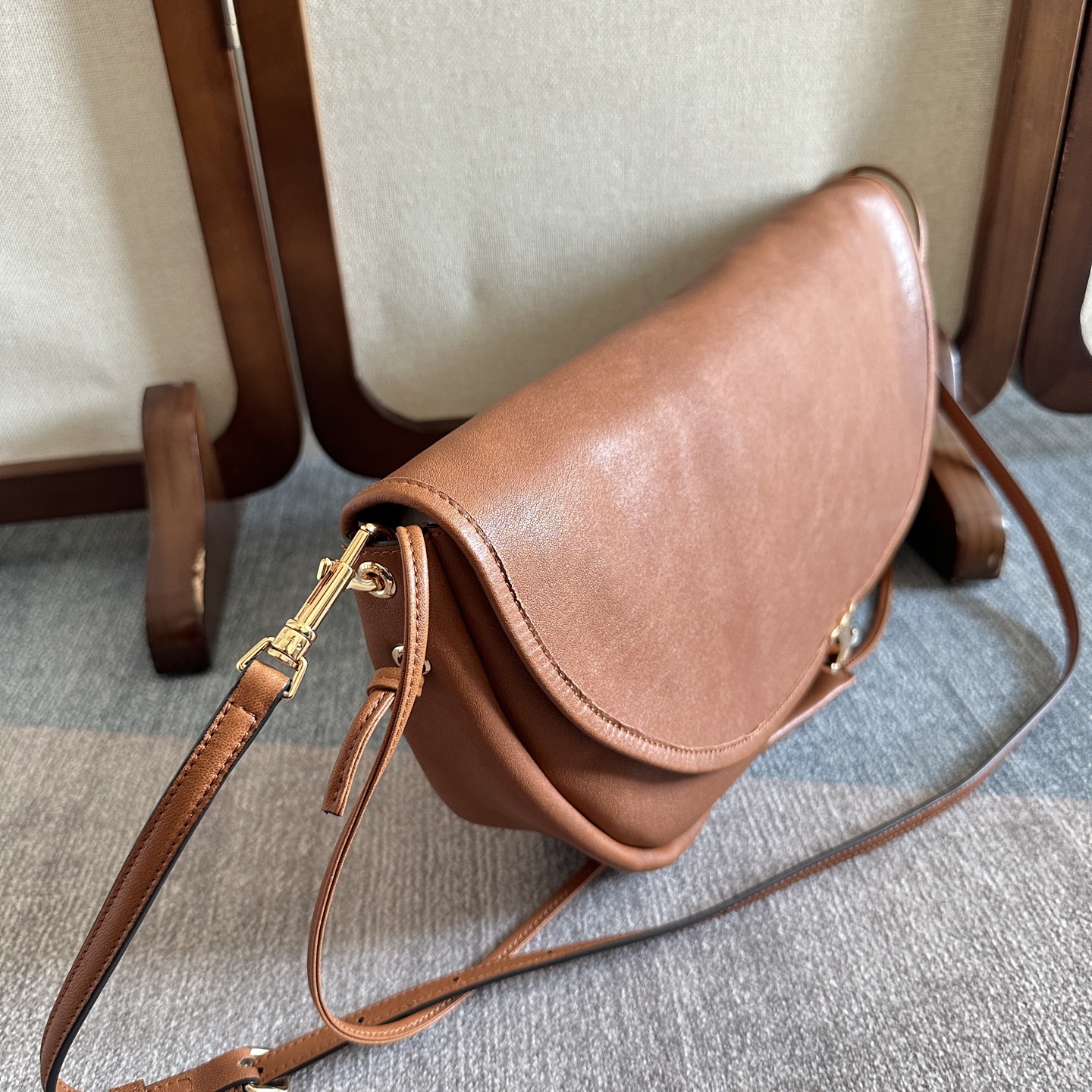 Celine Large Halfmoon Soft Triomphe Bag in Supple Lambskin-BROWN
