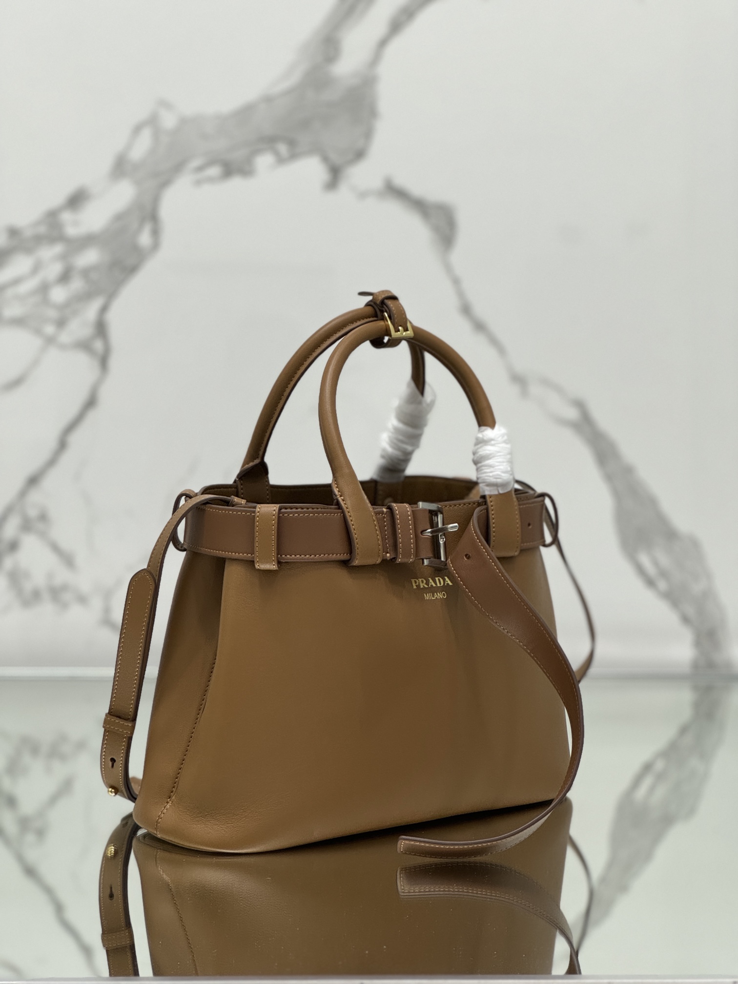 Prada Caramel Buckle Small Leather bag with belt