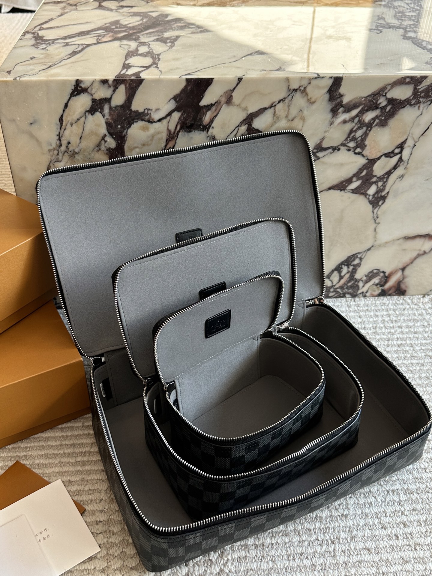 Louis Vuitton Black Damier Coated Canvas Leather Nice Vanity Jewelry Case Travel Top Handle Bag - KAIROO