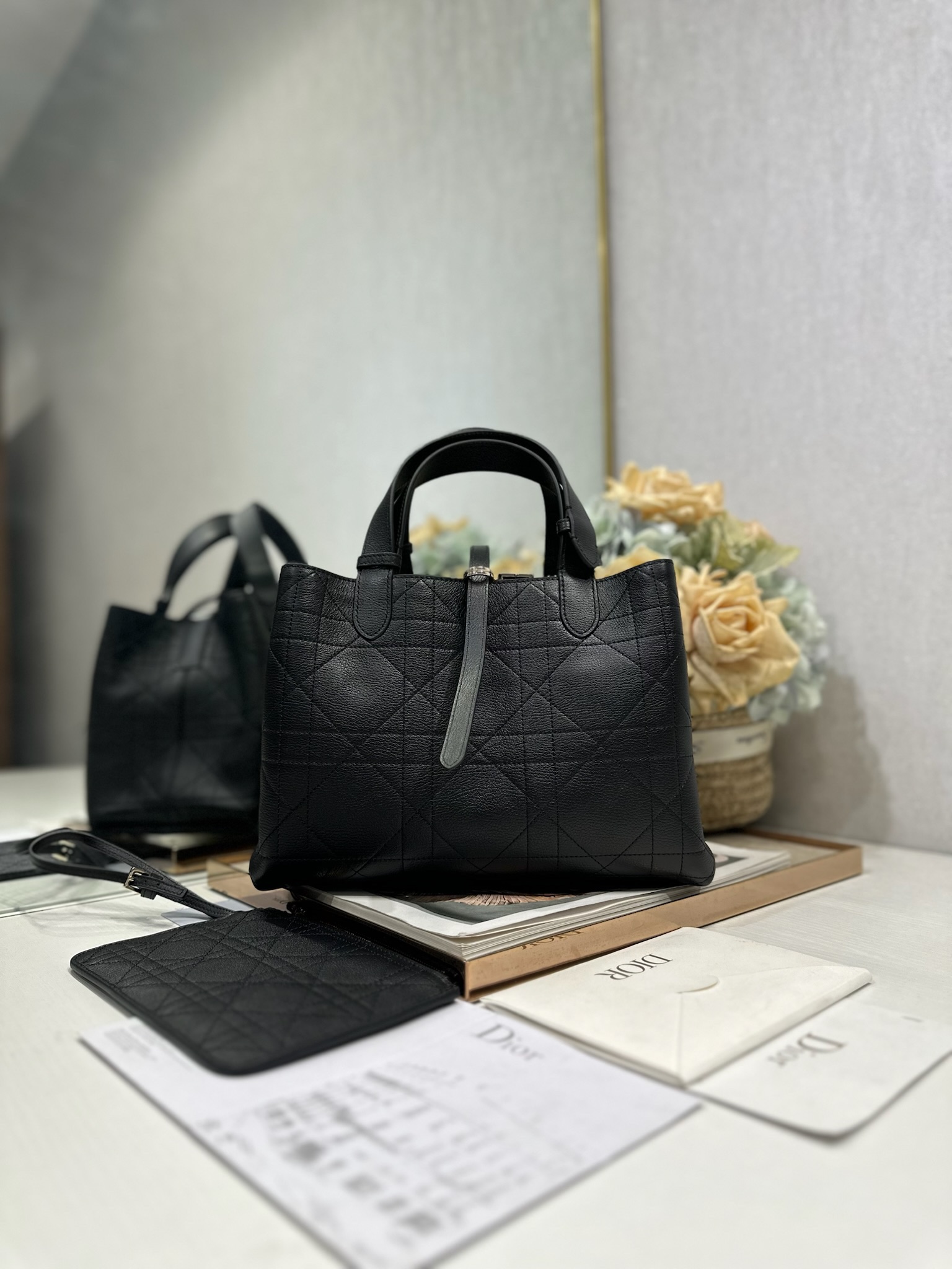 Dior Medium Toujours in Black Cannage Goatskin