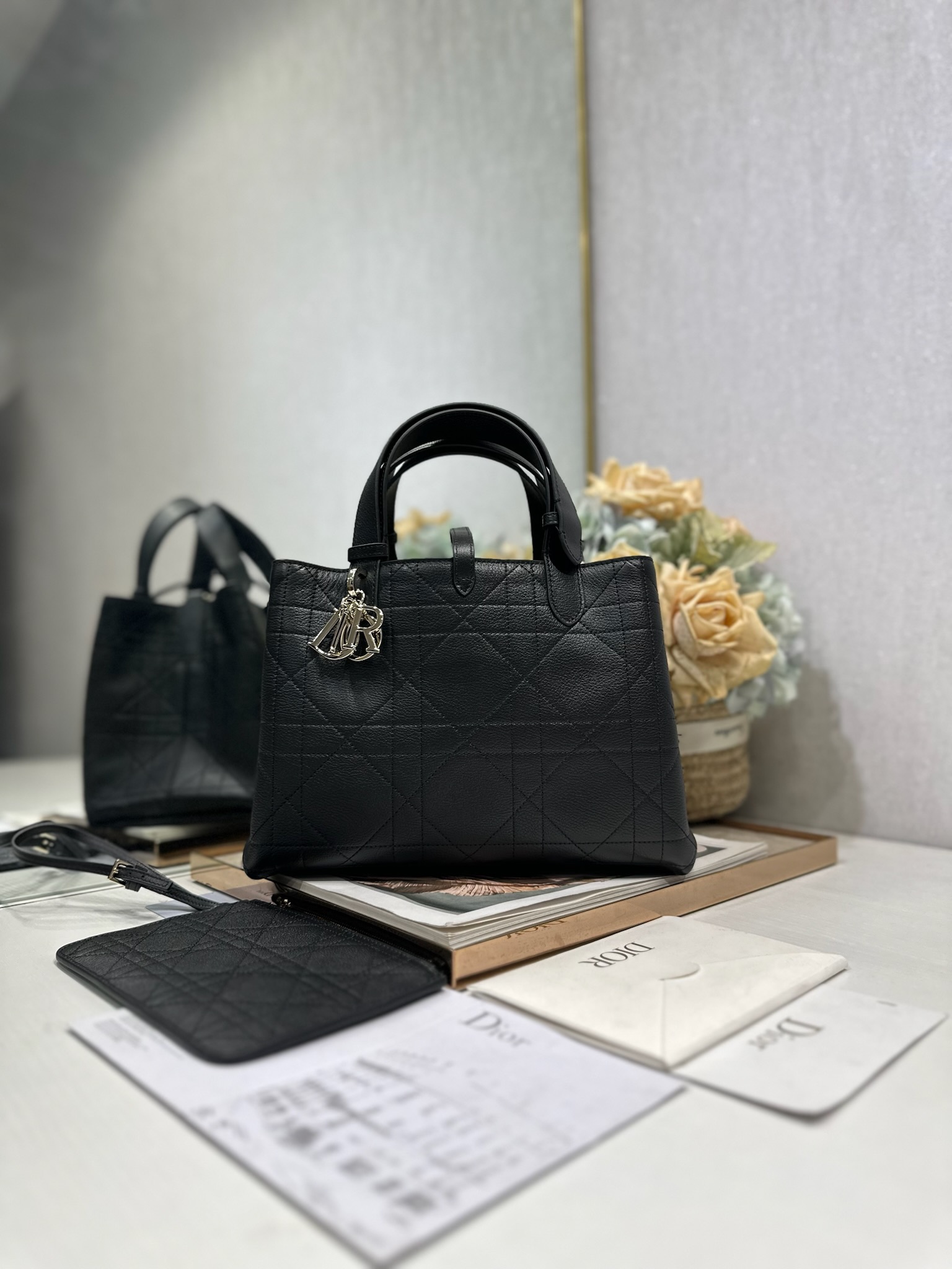 Dior Medium Toujours in Black Cannage Goatskin