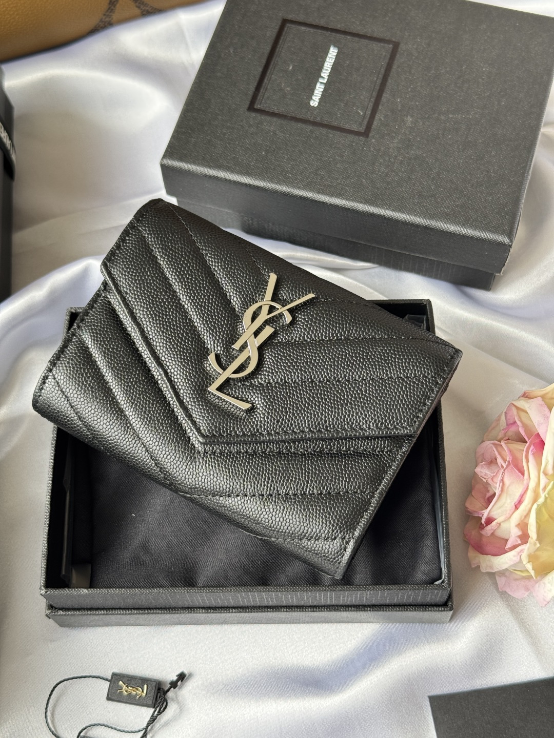 Saint Laurent Black Small Envelope Wallet in Grained leather