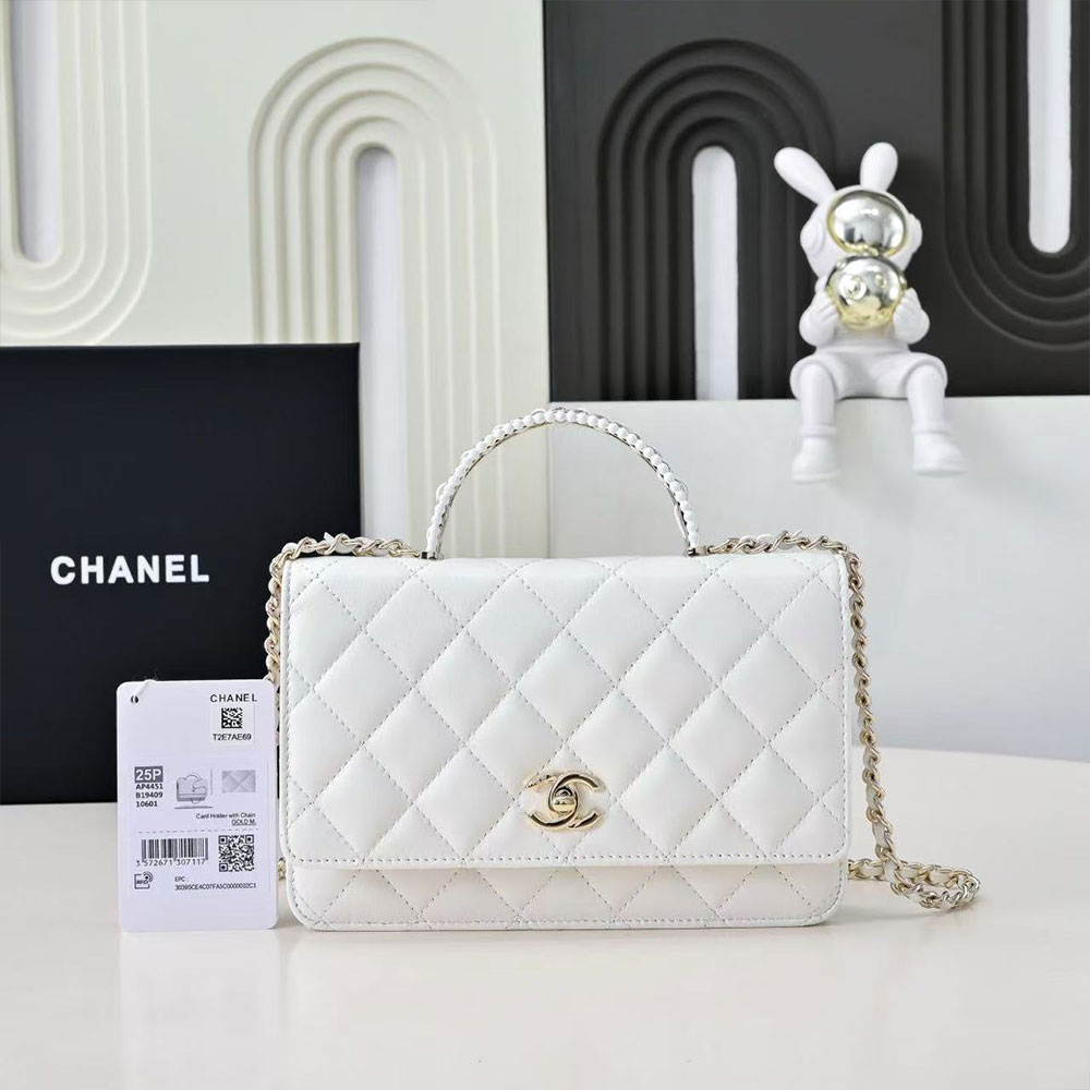 Chanel Pearl Handle WOC Chain Shoulder Bag in White