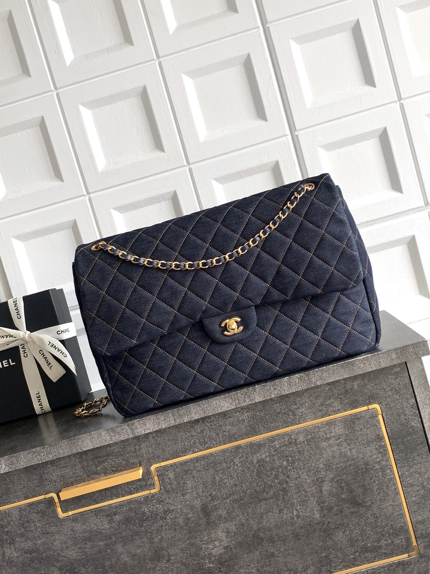 Chanel Oversized Flap Bag in Blue Denim