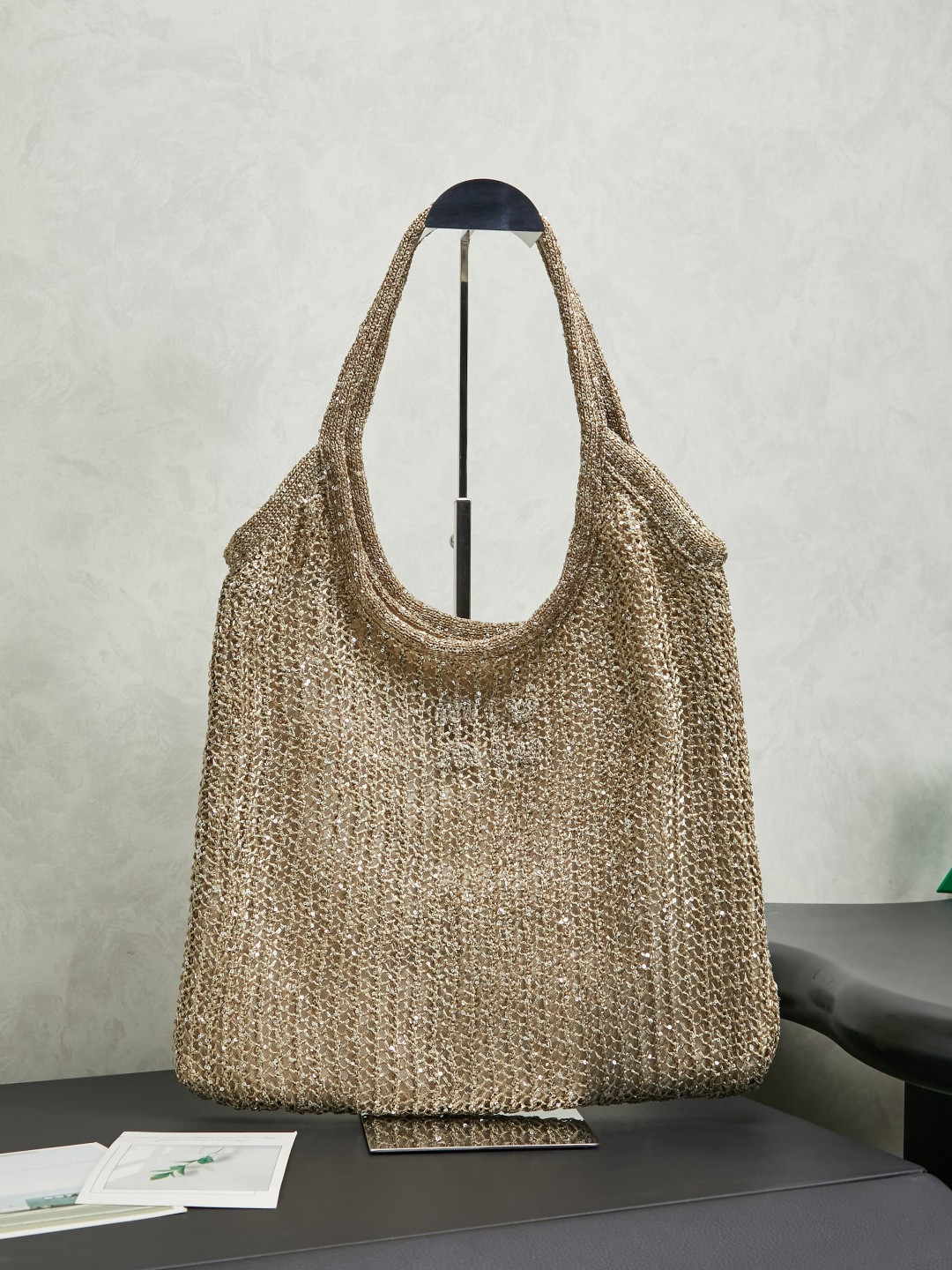 Miu Miu Tundra Pink Ivy Sequin Mesh Bag 5BG231