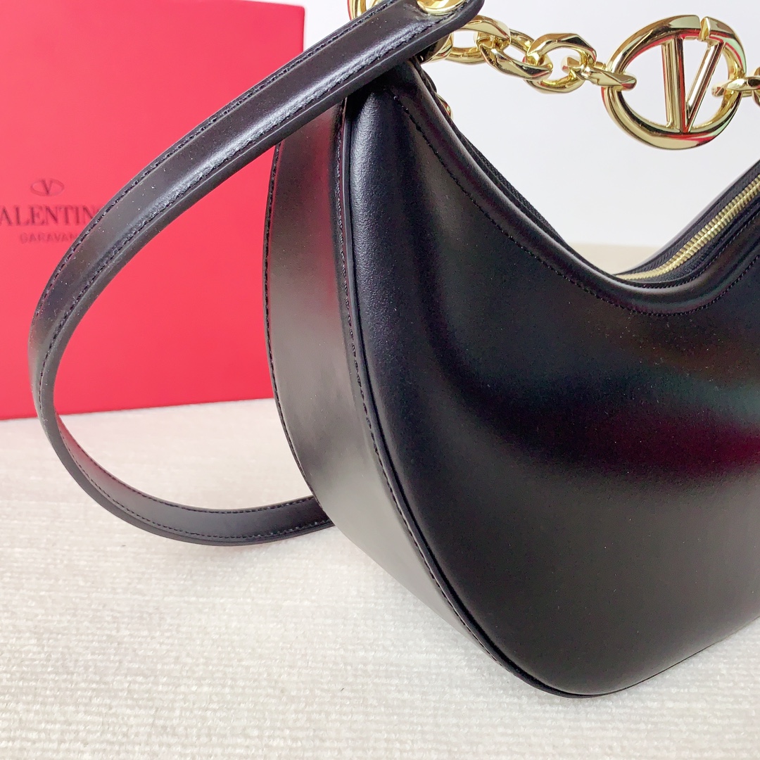 Valentino Small Vlogo Moon Hobo in Smooth Calfskin-Black