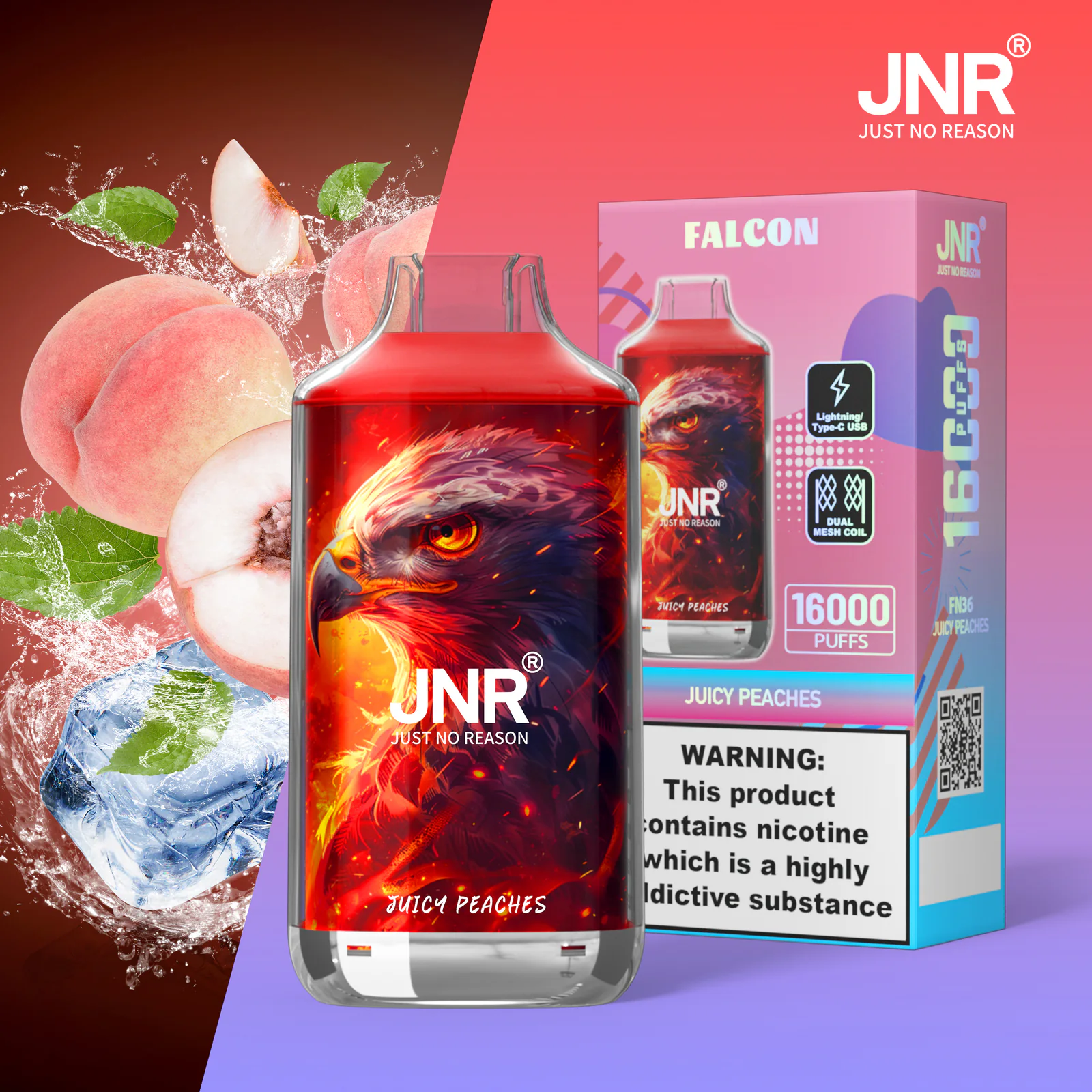 JNR Falcon 16K Rechargeable Disposable Vape – Juicy Peaches