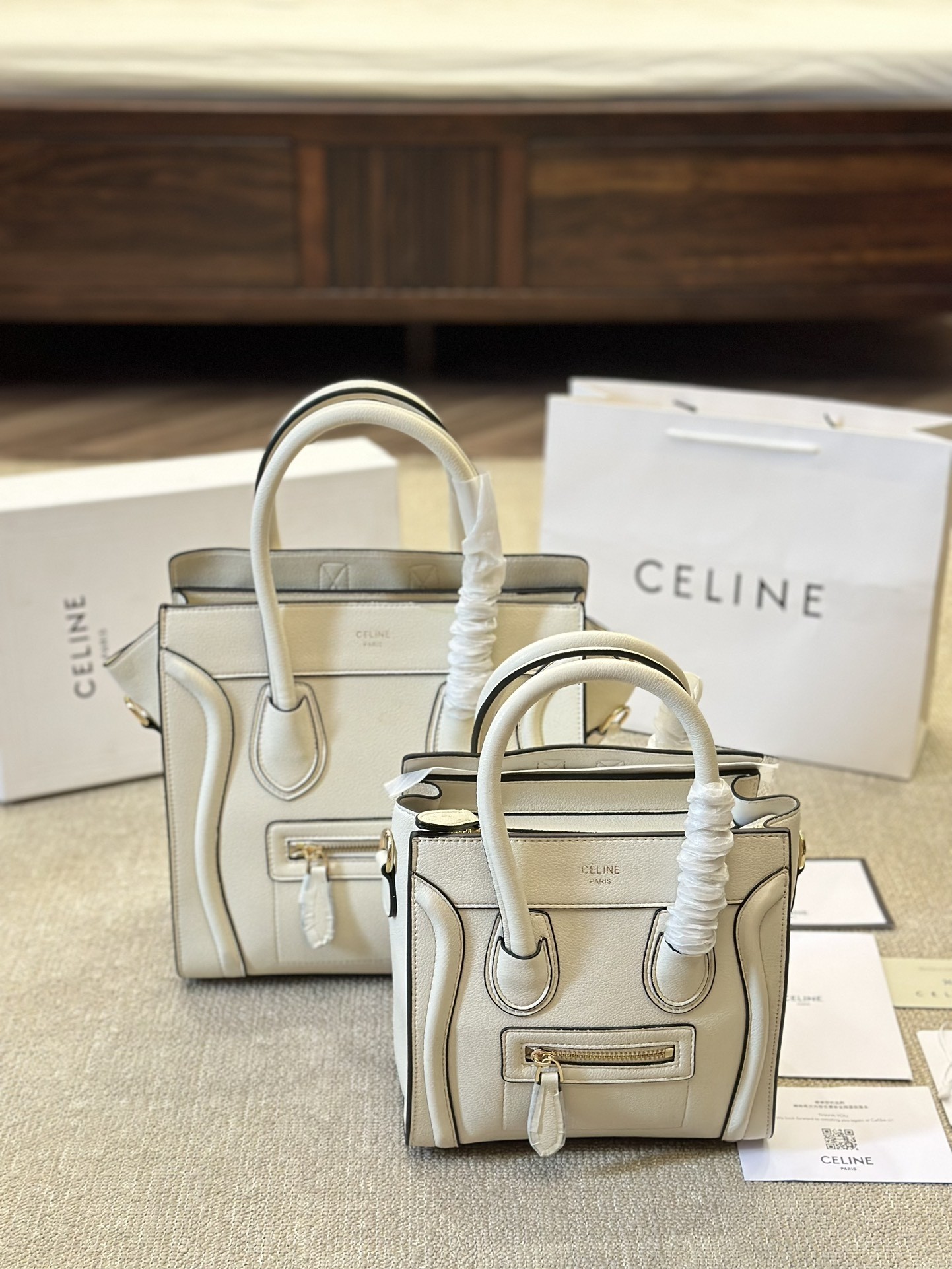Celine Nano& Micro Luggage Drummed Leather Robot Face Winged Tote Bag - KAIROO
