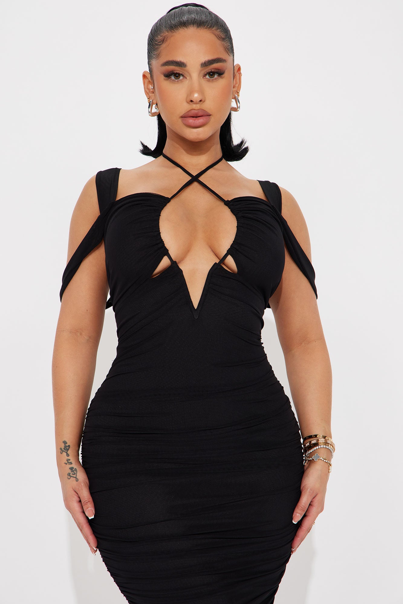 Electra Ruched Midi Dress - Black