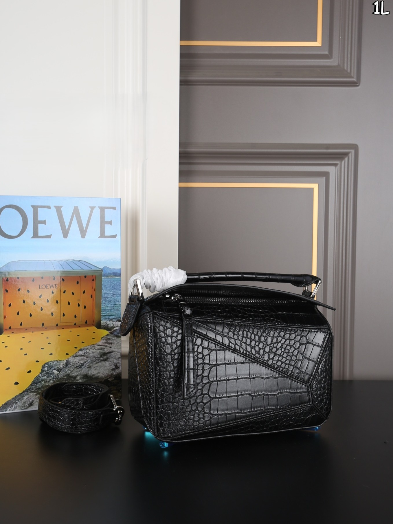 Loewe Puzzle Small Cuboid Edge Crocodile Embossed Leather Top Handle Bag - KAIROO
