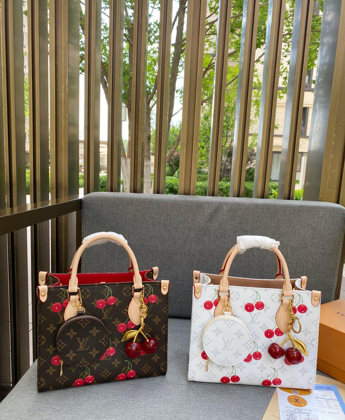 Louis Vuitton LV x TM OnTheGo PM/MM/GM Classic Monogram Cherry Coated Canvas Top Handle Tote Bag - KAIROO