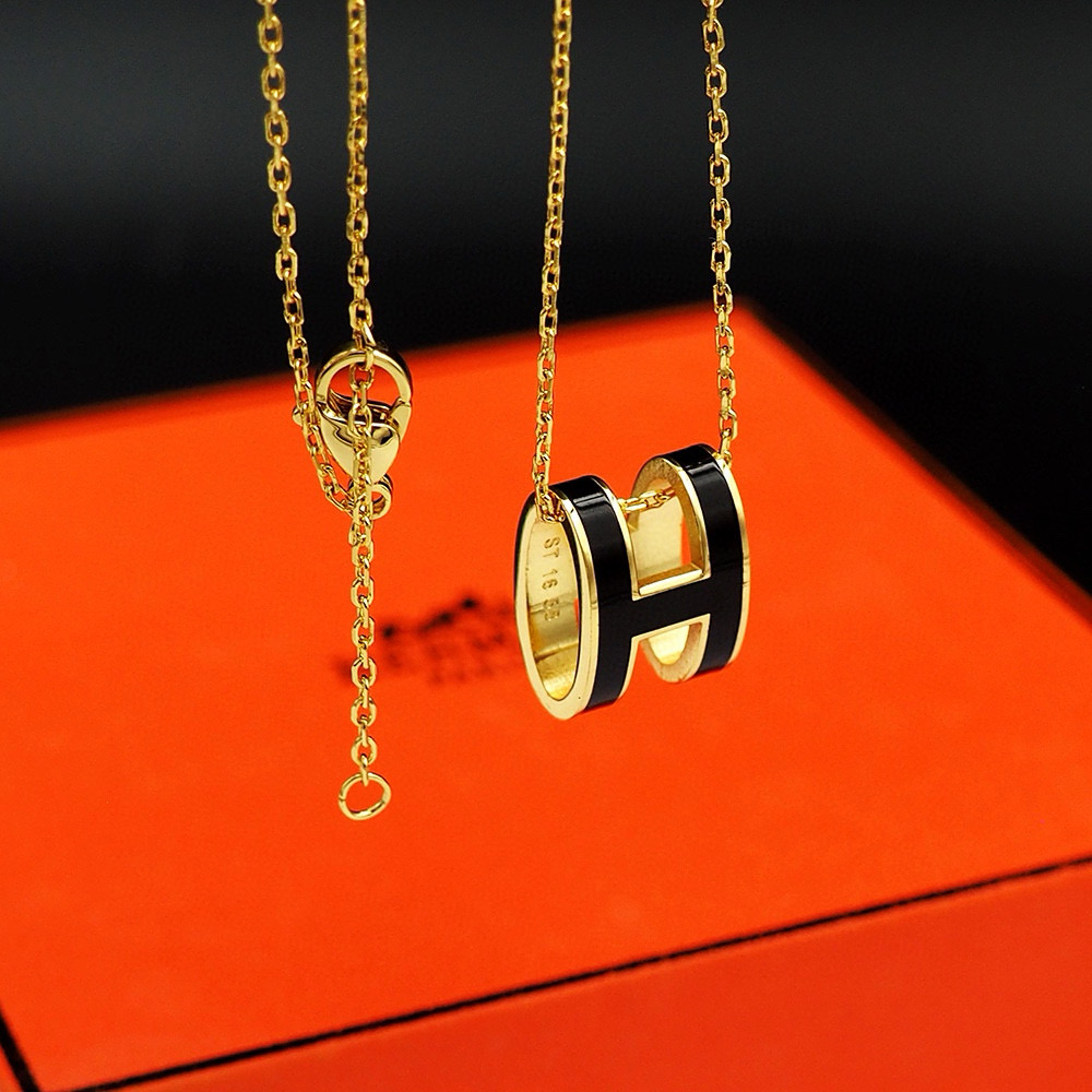 Hermes Black Mini Pop H Pedant Necklace