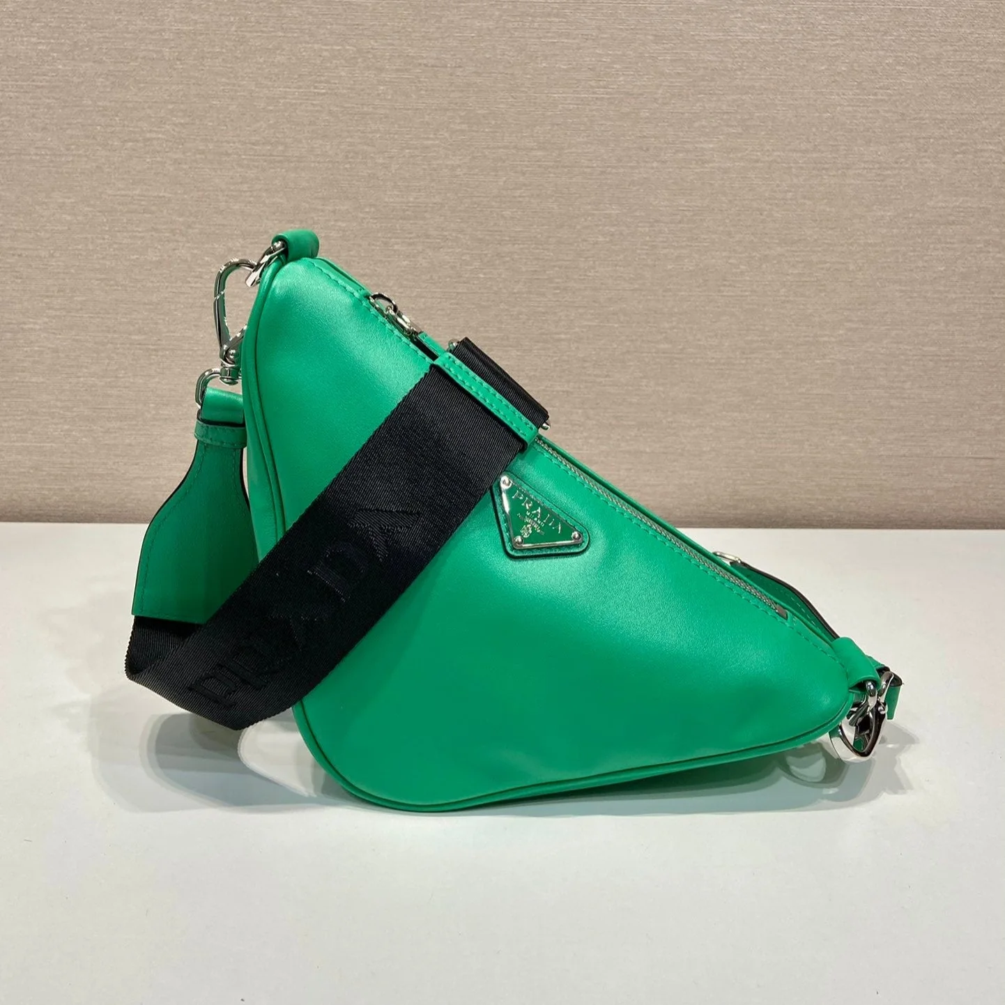 Prada TRIANGULAR BAG 27 IN GO GREEN SMOOTH LAMBSKIN
