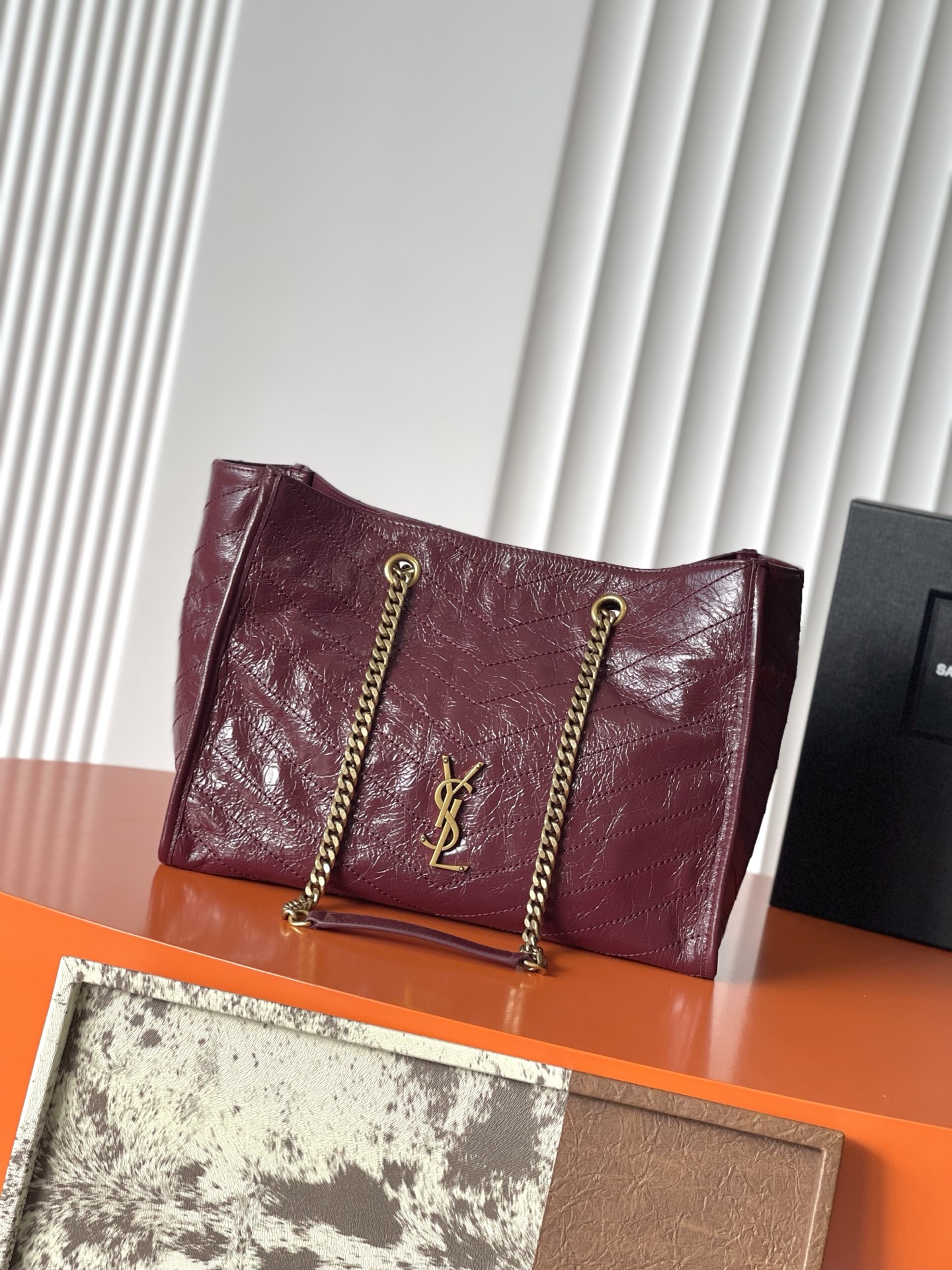 Saint Laurent Rouge Cabernet Vintage Leather Niki Shopping Bag