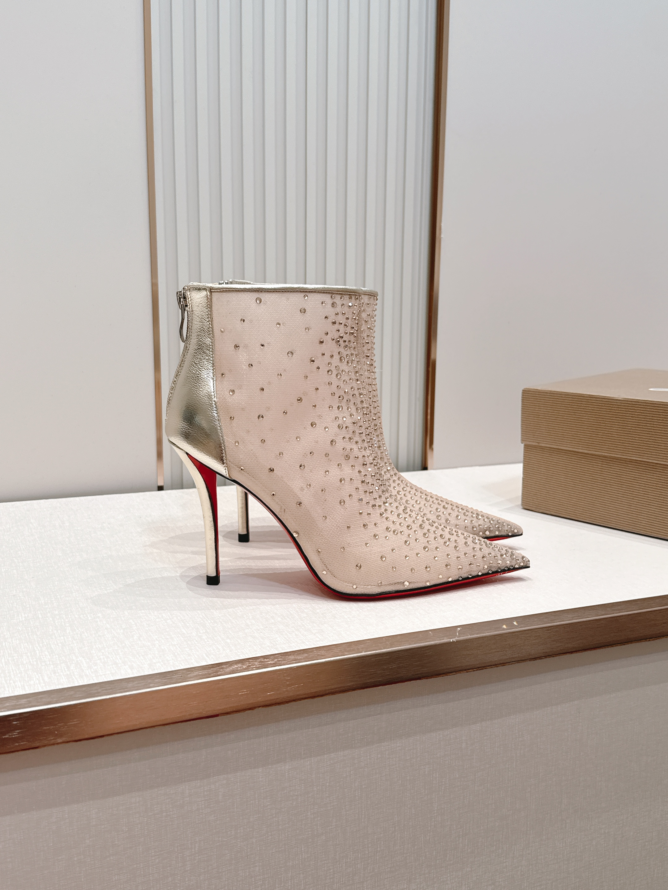 Christian Louboutin Mesh Crystals Anklet Boots