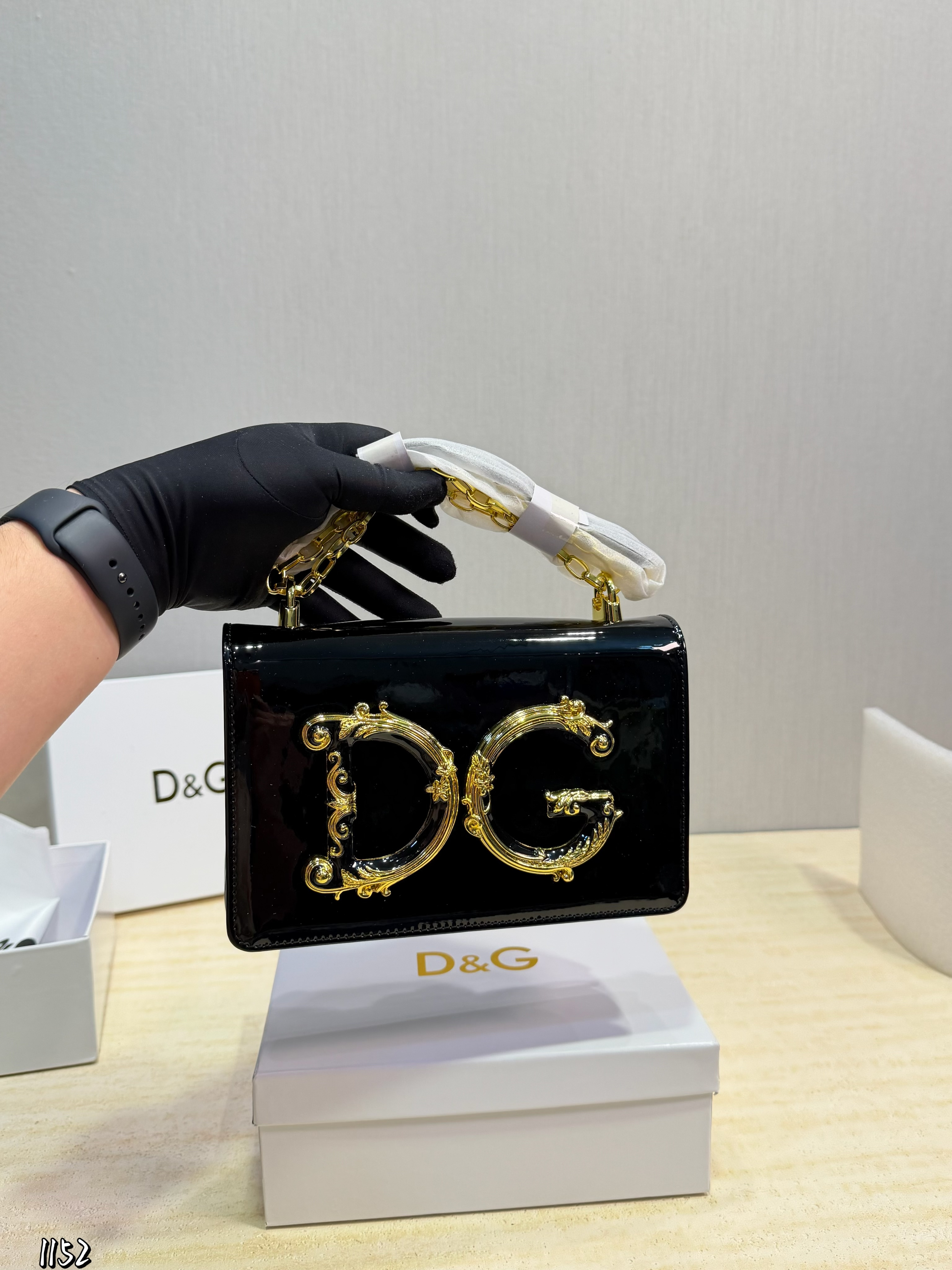 Dolce & Gabbana DG Baroque Logo Patent Leather Chain Flap Shoulder Bag - KAIROO