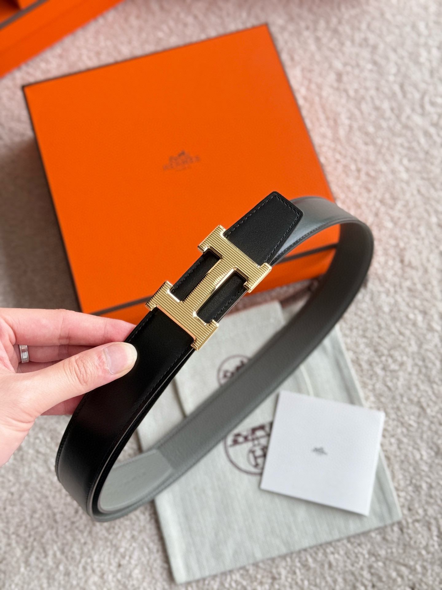 Hermes H Striee Reversible Leather Belt 32mm