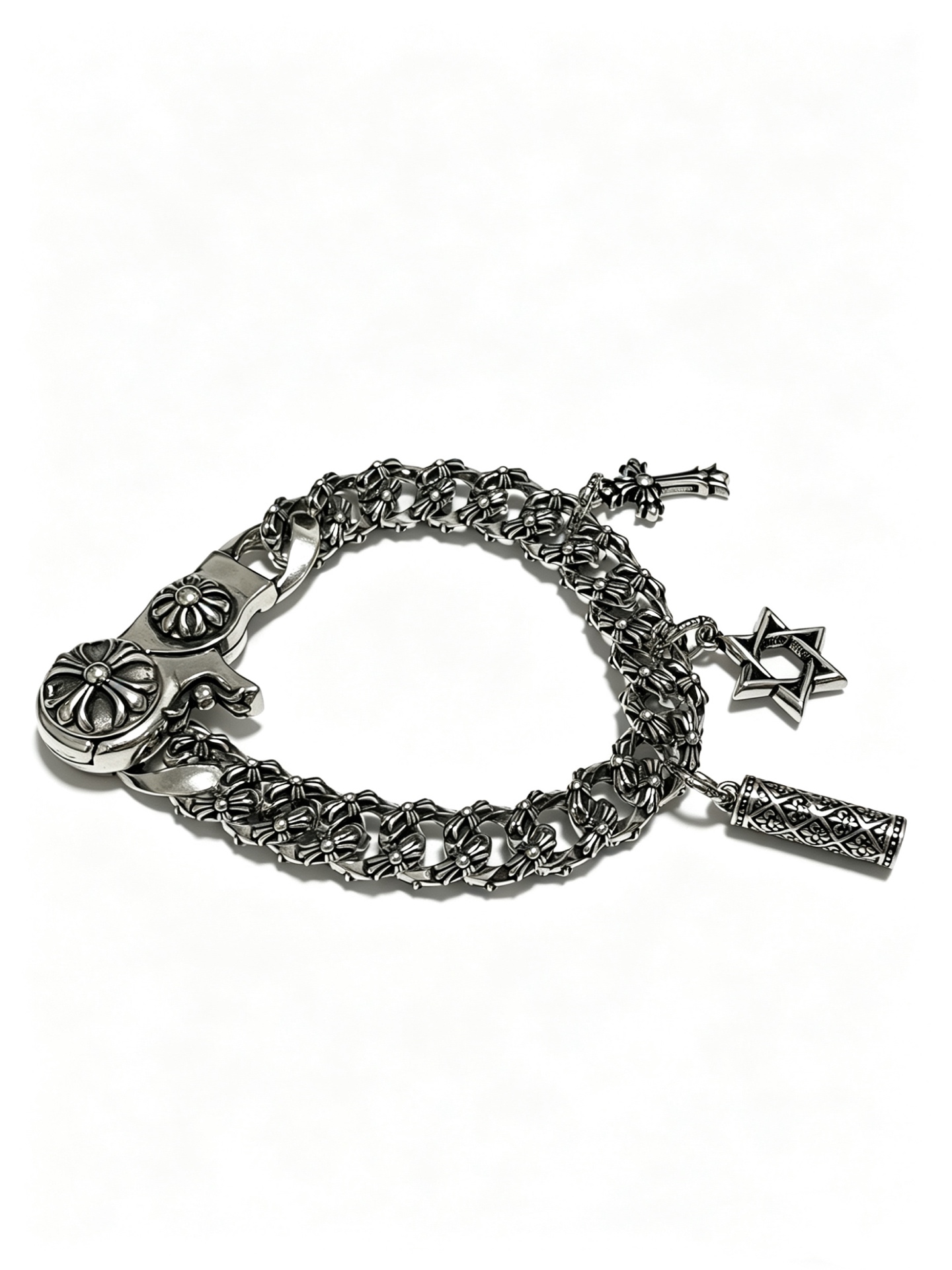 Chrome Hearts Oxidized Silver Unisex Charm Bracelet