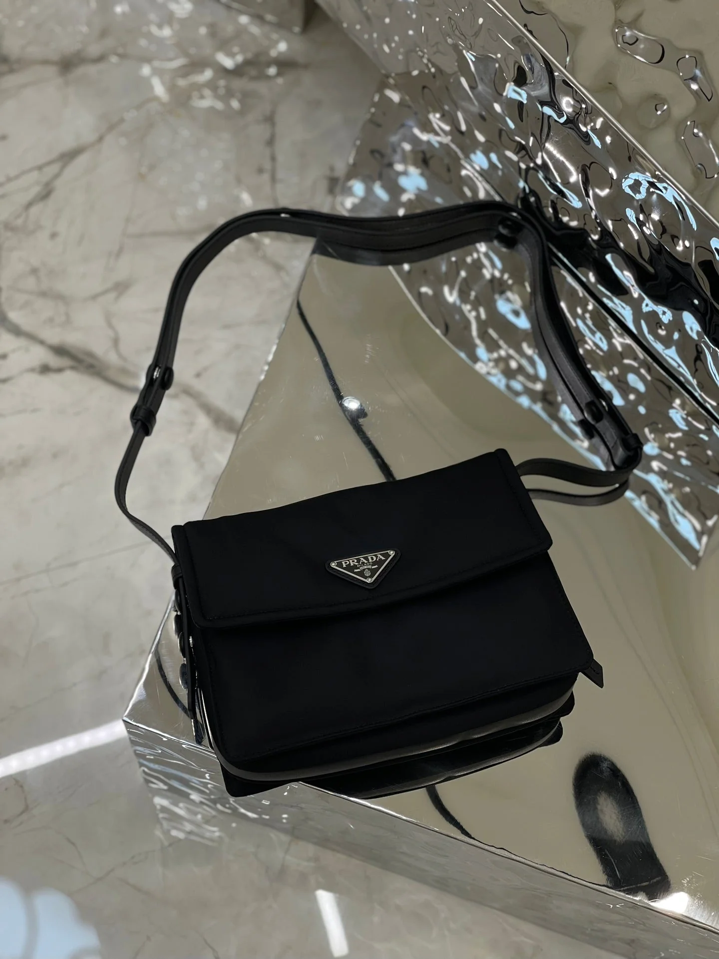 Prada CINI 23 MEDIUM BAG IN BLACK RE-NYLON WITH STRAP