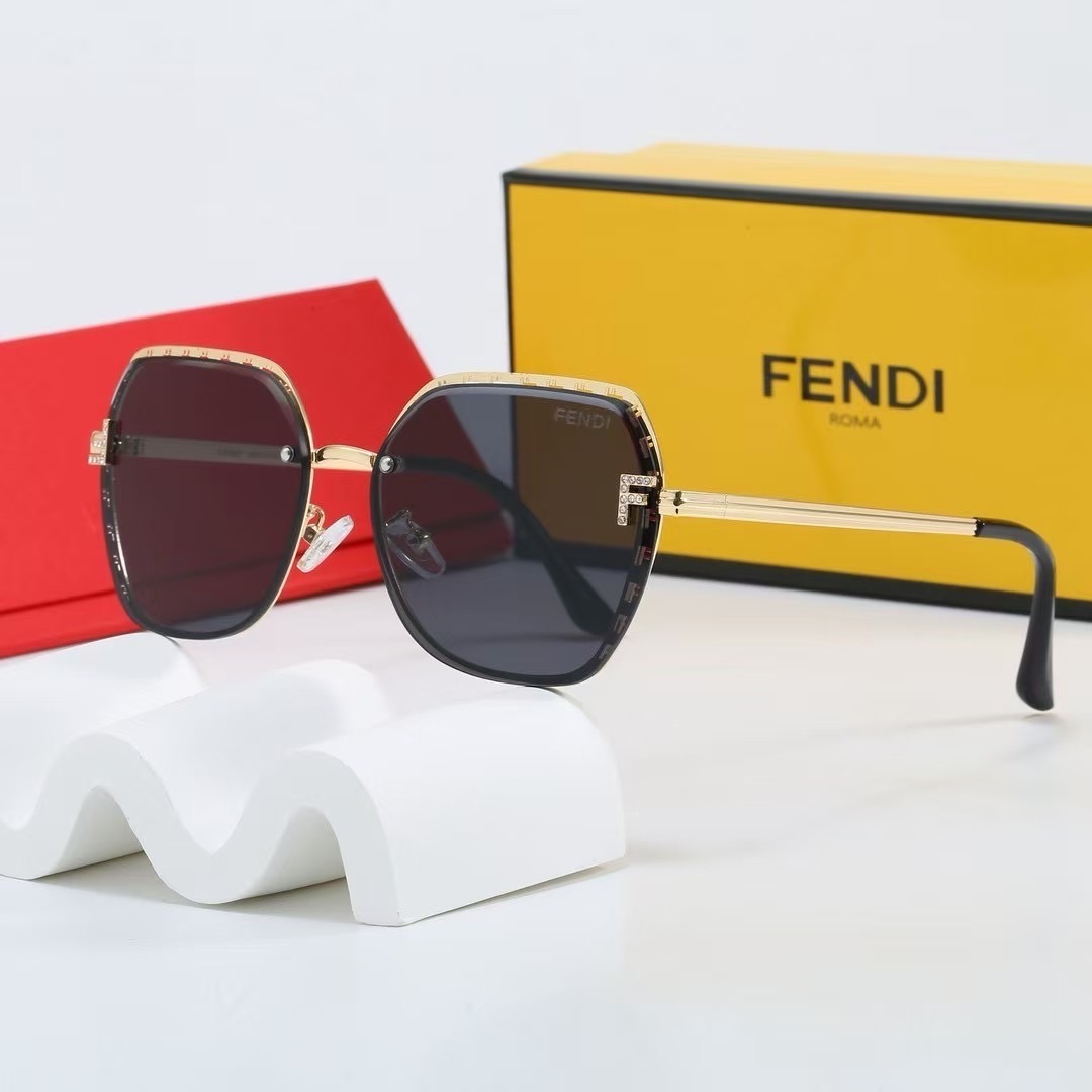 Fendi Slim Metal Fashion Polygonal Crystal F Detail Sunglasses - KAIROO
