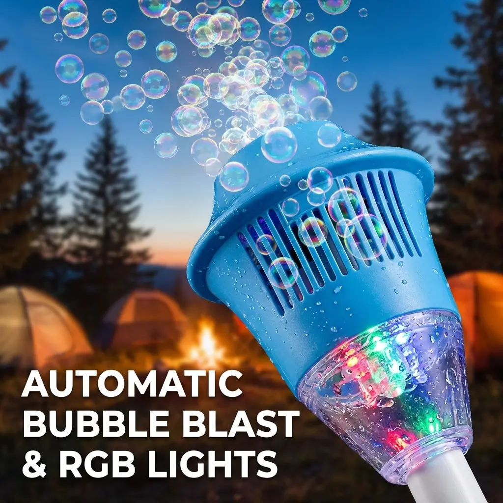 Automatic Bubble Blaster - Rechargeable LED Handheld Bubble Machine with 8-Hole Turbo Engine (BPA-Free)