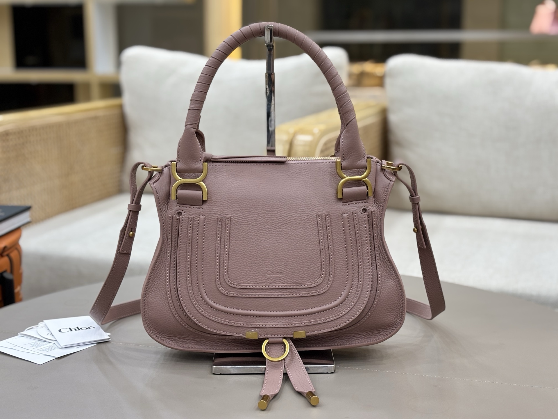 Chloe Small Marcie Bag in Grained Leather-Woodrose