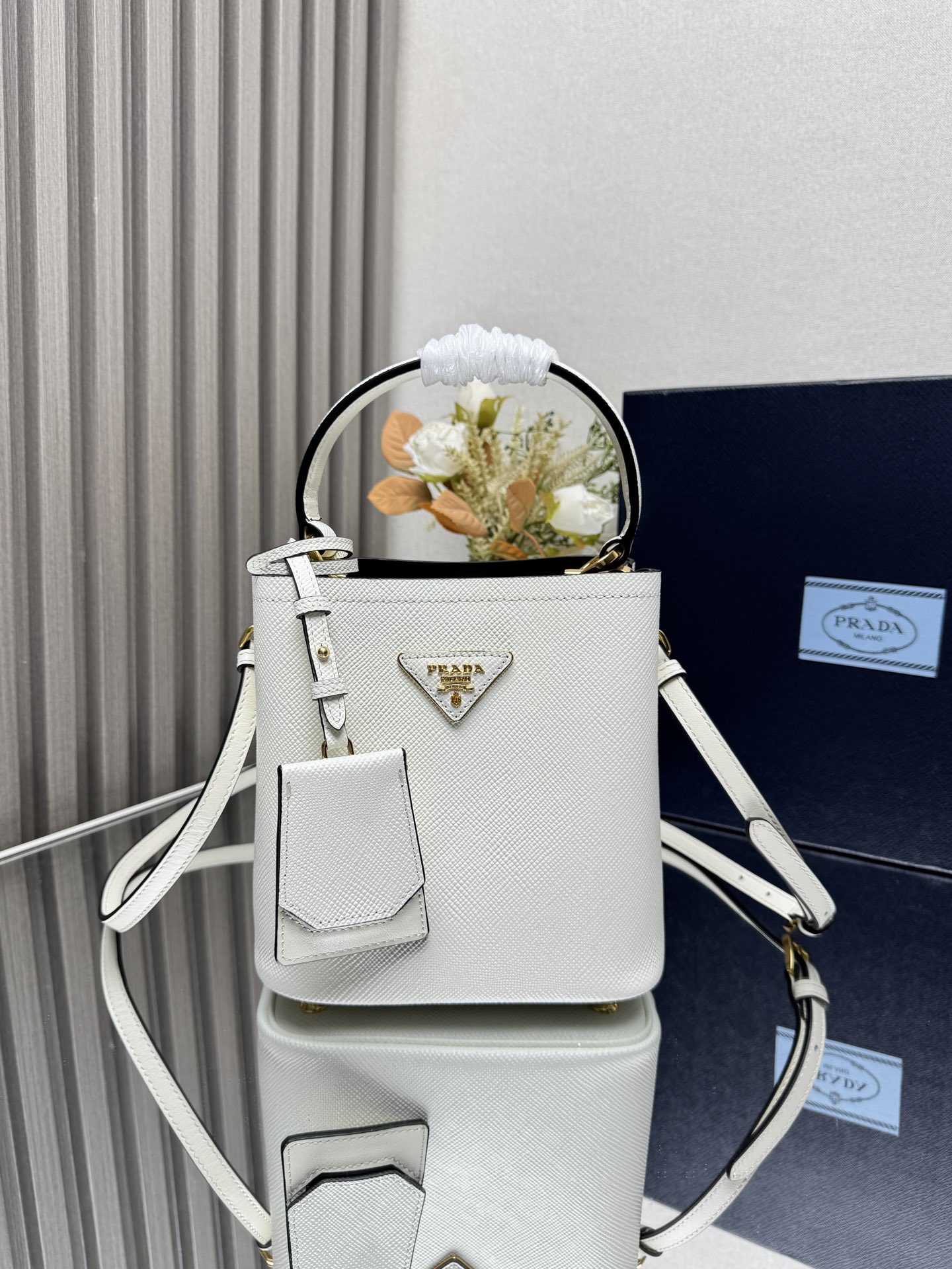 Prada Panier small Saffiano leather bag-White 1BA217