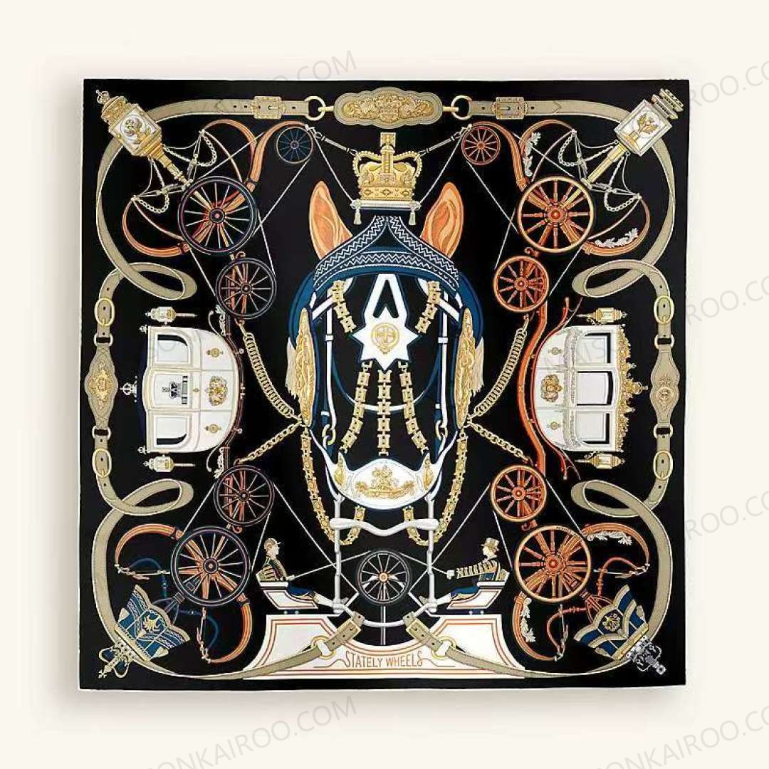 Hermes Stately Wheels 90 Silk Twill Scarf - KAIROO