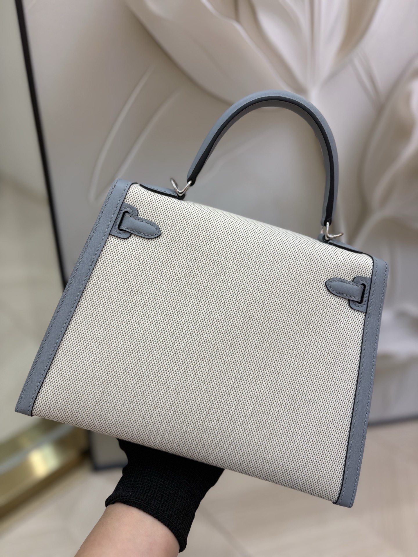 Hermes Kelly 25 canvas with puppet grey bag