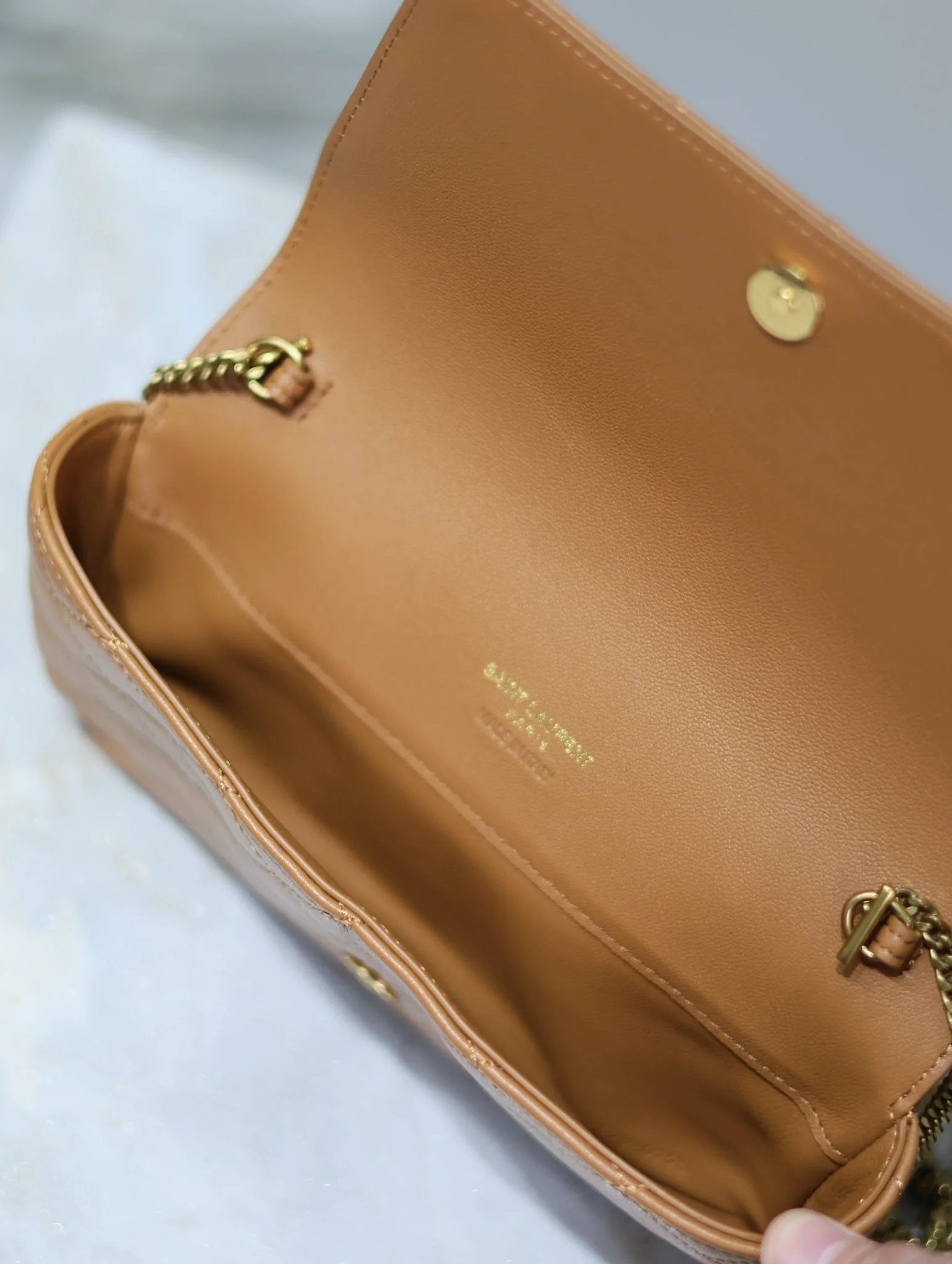 Saint Laurent YSL Gaby Phone Bag 19cm Light Brown Quilted Leather GHW