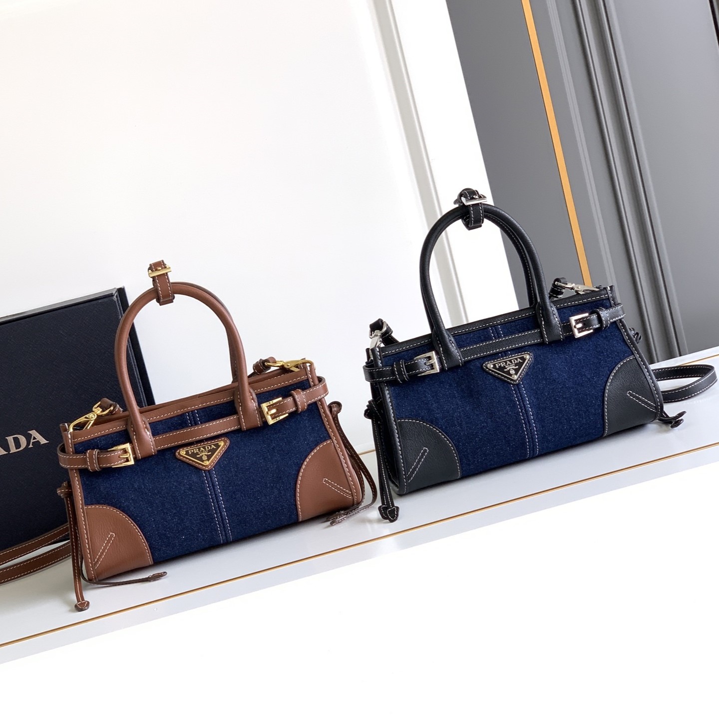 Prada Bags Bonnie SoftLux Denim With Cowhide 1BA486 (10A Mirror Version)