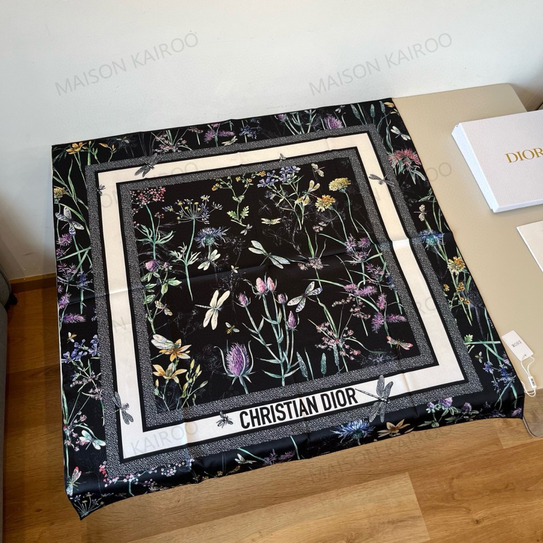 Dior Base Dragonfly Floral Square Scarf - KAIROO