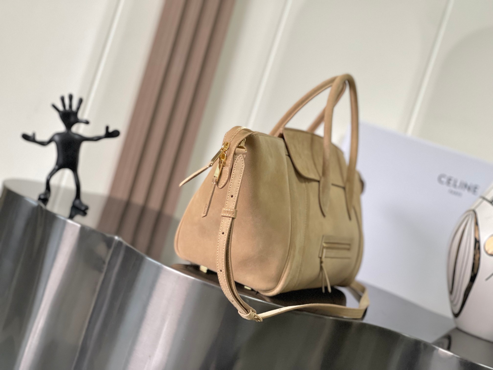 Celine Medium Luggage in Suede-Beige