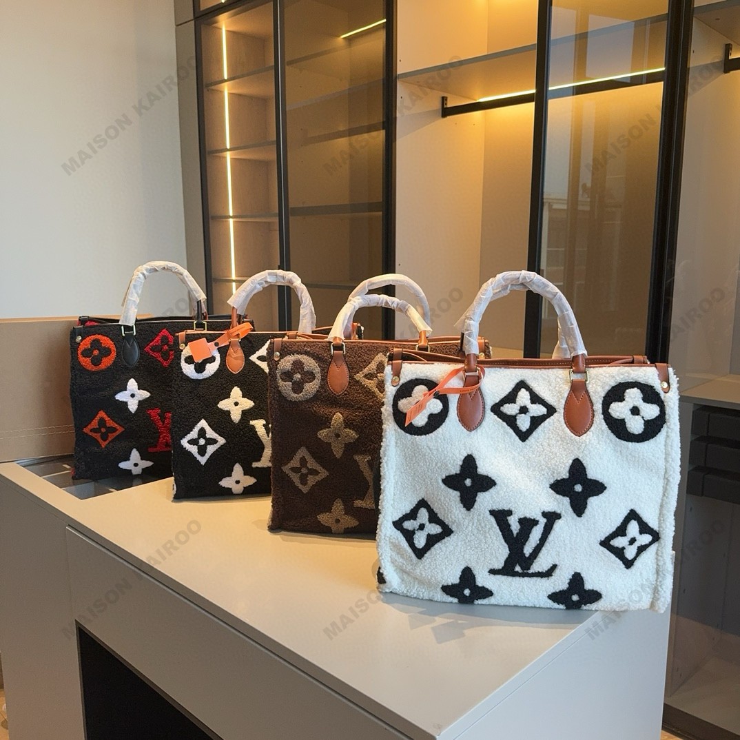 Louis Vuitton LV OnTheGo GM Giant Monogram Teddy Fleece Top Handle Tote Bag - KAIROO