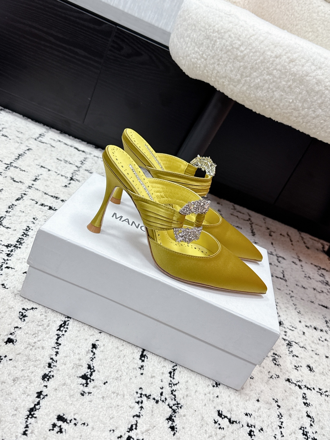 Manolo Blahnik Satin Crystal Pumps