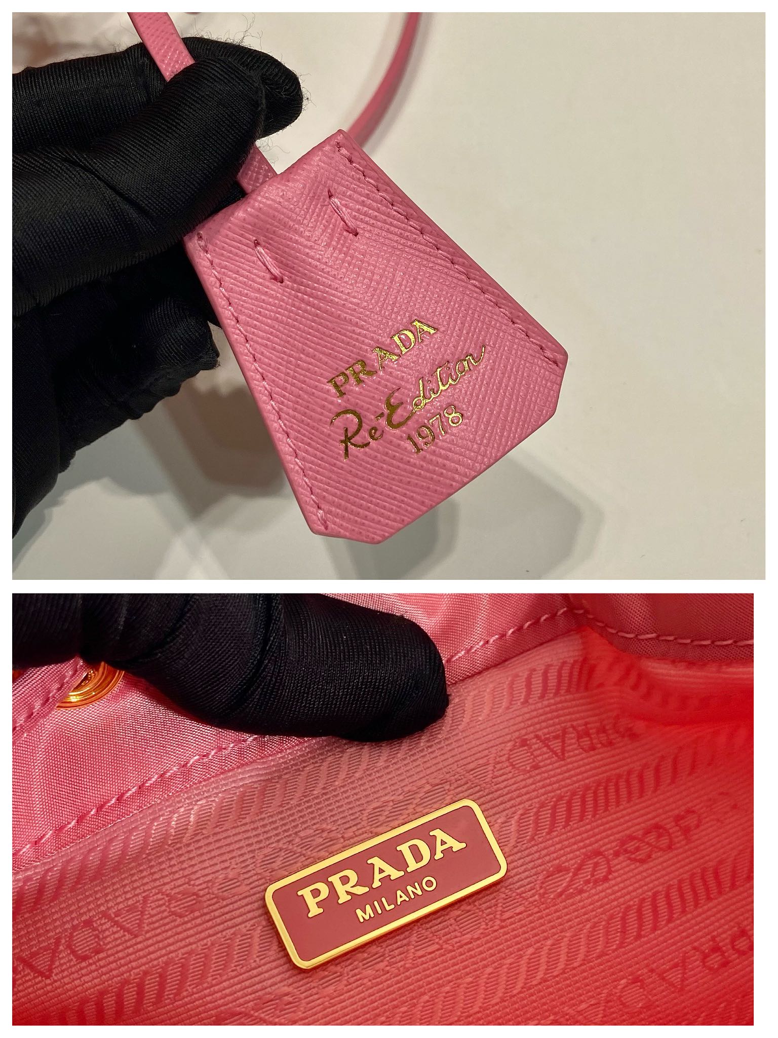 Prada BUCKET BAG 19 IN CANDY PINK RE-NYLON AND SAFFIANO LEATHER HANDLE