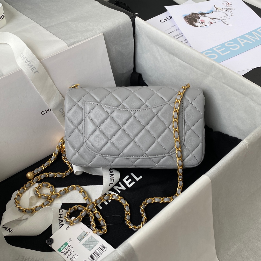 Chanel Small Flap Crossbody Bag in Grey Lambskin AS1787