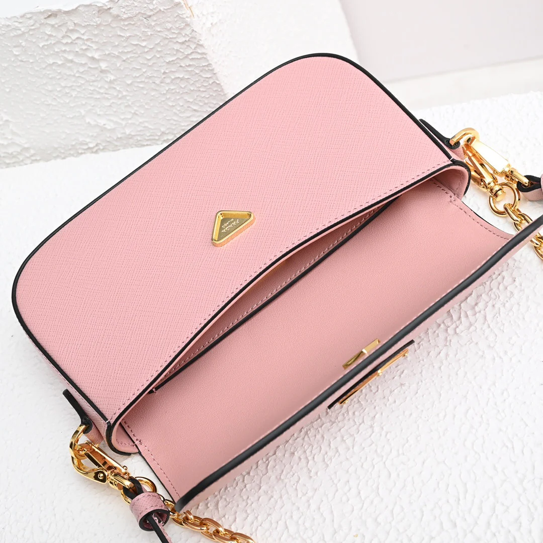 Prada MINI FLAP BAG 20 IN BABY PINK SAFFIANO LEATHER GOLD HARDWARE