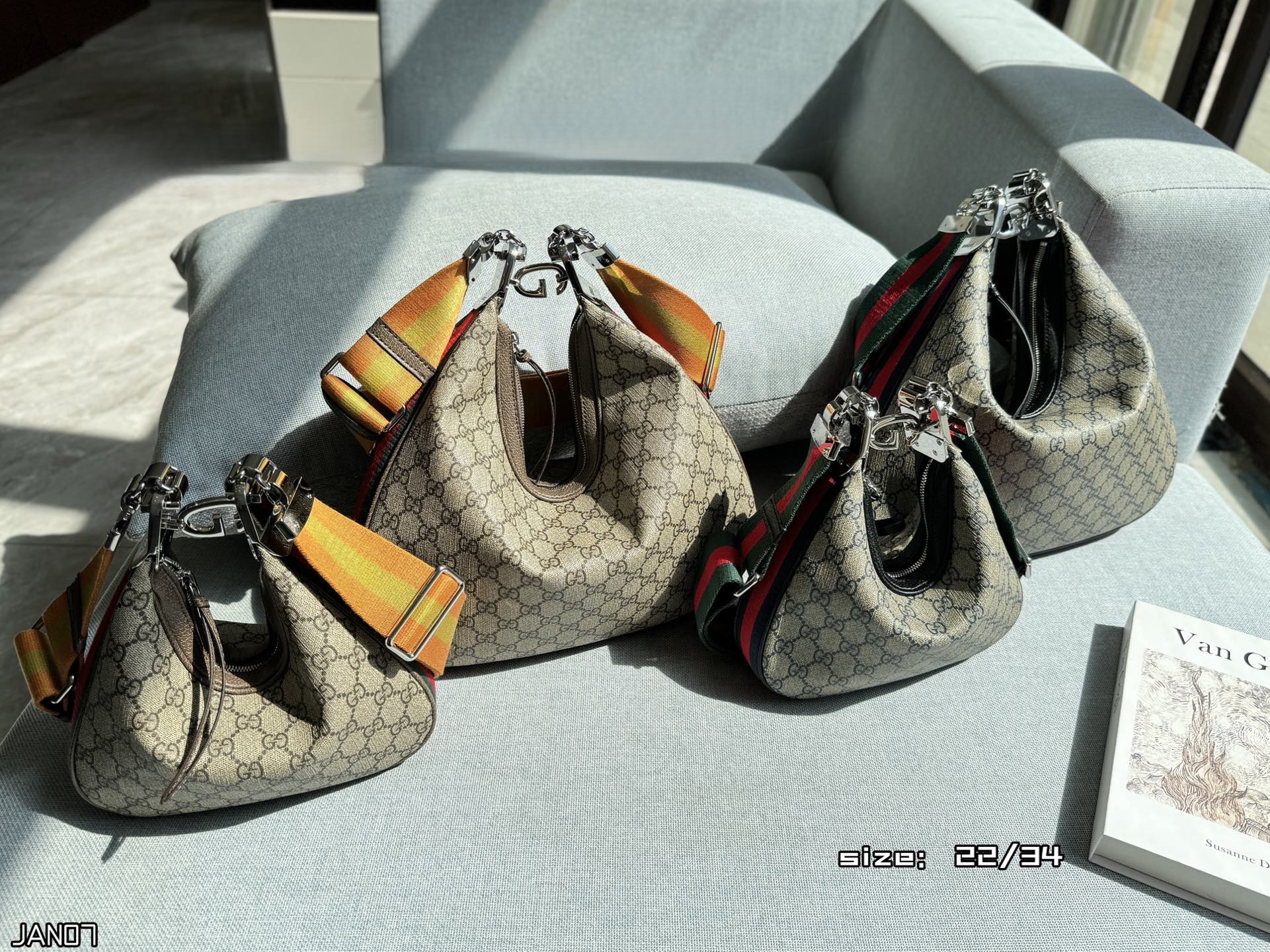 Gucci GG Supreme Attache Small& Large Canvas Web Stripe G-Shaped Hook Hobo Shoulder Bag - KAIROO