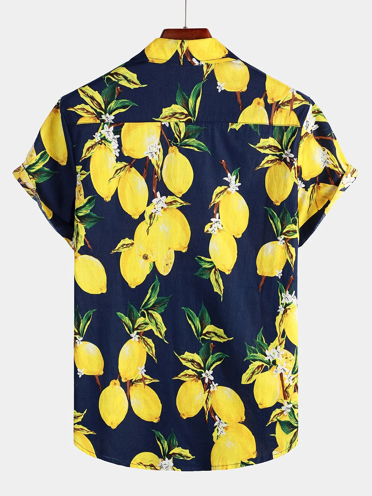 Men's Tropical Lemon Print Hawaiian Summer Beach Vacation Short Sleeve Shirt