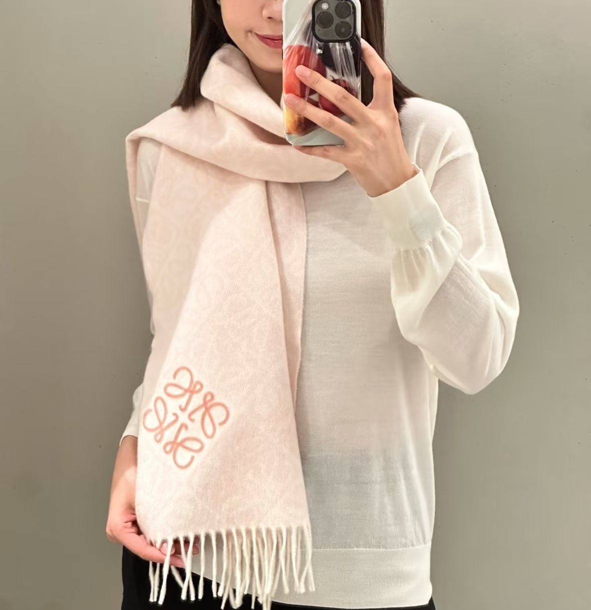 Loewe Cashmere and Wool Blend All-over Anagram Jacquard Fringed Scarf - KAIROO