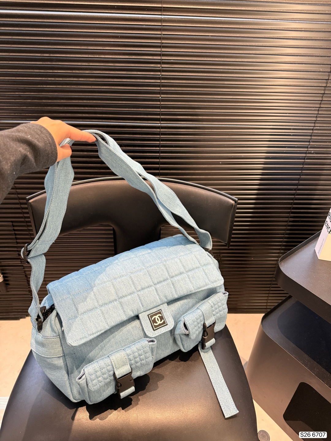 Chanel 25C Denim Messenger Grid Quilted Denim Multi-Pocket Wide Strap Crossbody Bag - KAIROO